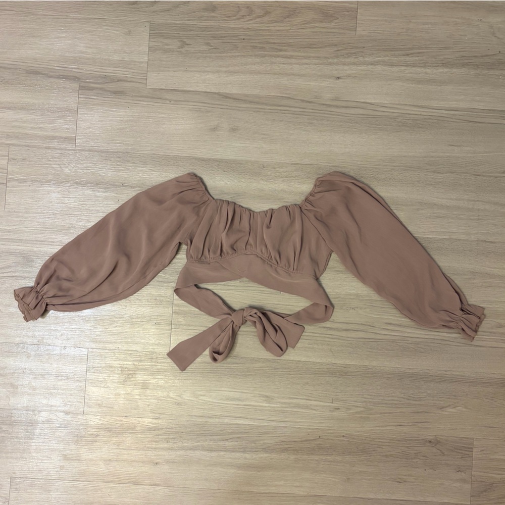 Womens Dusty Mauve Off-Shoulder Tie-Back Crop Top